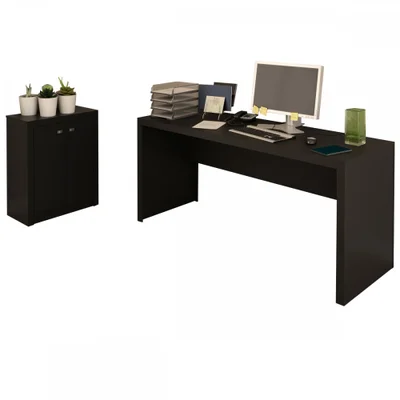 Conjunto Home Office 2 Peças Com 1 Mesa E 1 Armário Para Escritório Preto -  Pnr Móveis