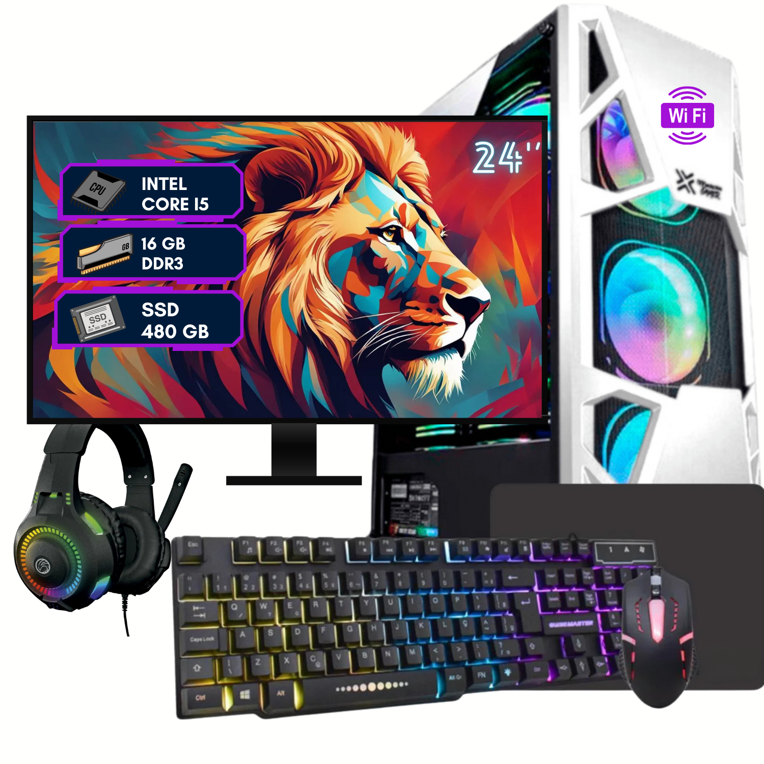 Computador Gamer Completo Intel Core i5 16GB SSD 480GB Kit Gamer com Headset Monitor 24 HDMI ( Balão.info