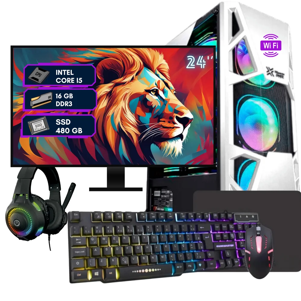 Computador Gamer Completo Intel Core i5 16GB SSD 480GB Kit Gamer com Headset Monitor 24 HDMI Balão.info