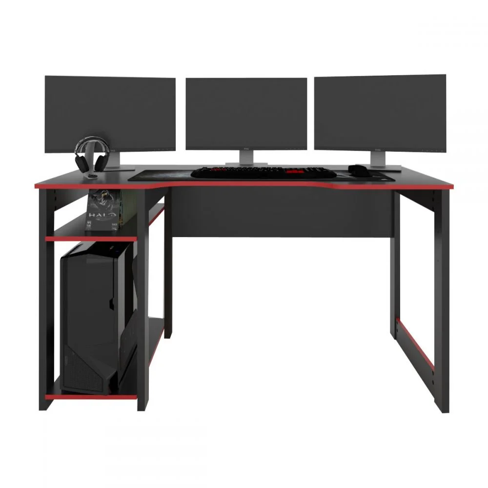 Mesa Gamer Dark Para 3 Monitores Preto/vermelho Pnr Móveis 4