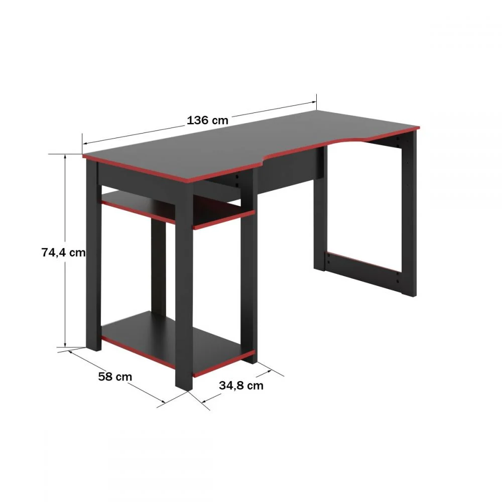 Mesa Gamer Dark Para 3 Monitores Preto/vermelho Pnr Móveis 7