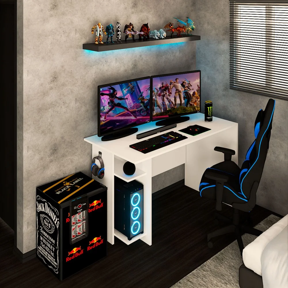 Imagem 3 de 4 do produto Mesa Gamer Vênus 2 Prateleiras Branco - Panorama Móveis