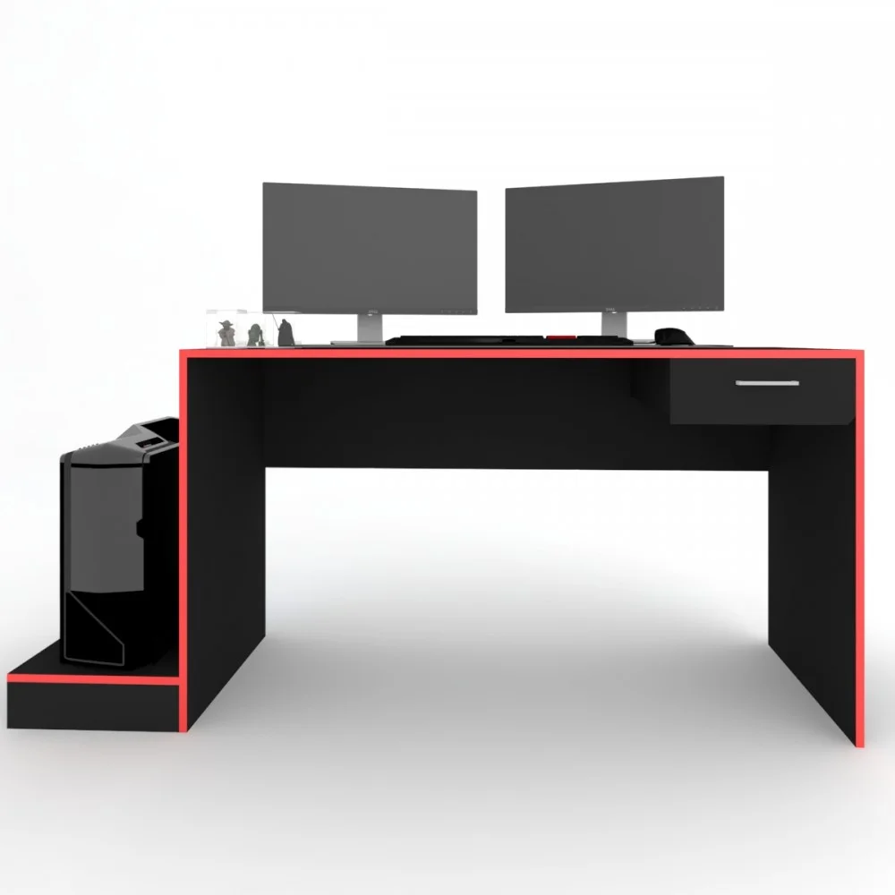 Imagem 2 de 3 do produto Mesa Gamer Stone Ideal Para 2 Monitores Preto/vermelho - Pnr Móveis