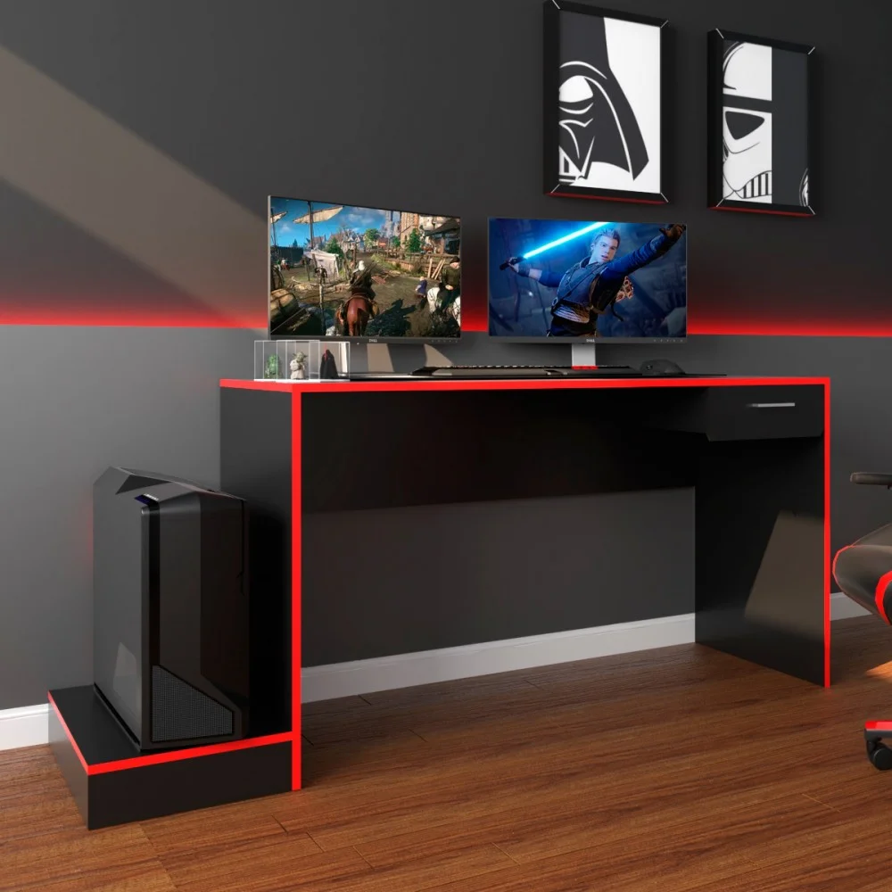 Imagem 3 de 3 do produto Mesa Gamer Stone Ideal Para 2 Monitores Preto/vermelho - Pnr Móveis