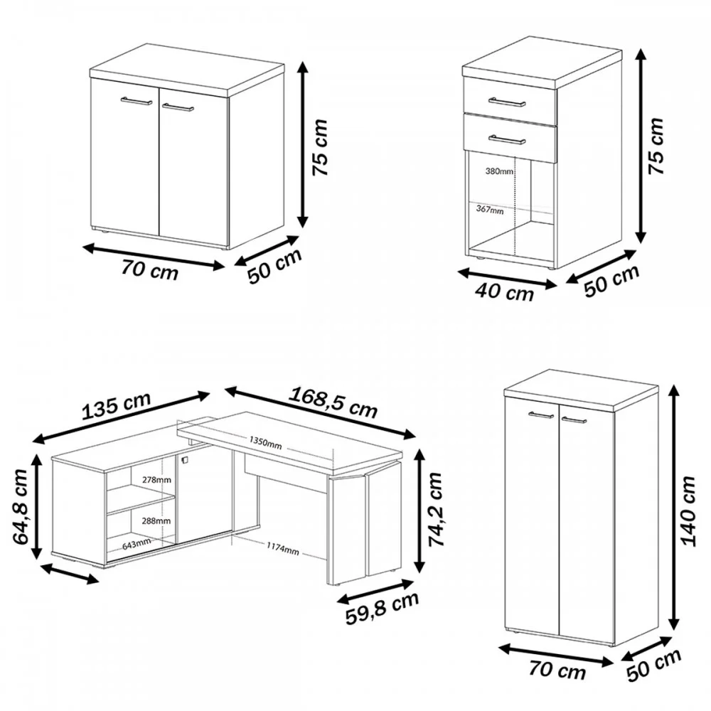 Imagem 2 de 3 do produto Escritório Completo Smart 5 Portas 2 Gavetas Olmo/branco - Artany Móveis