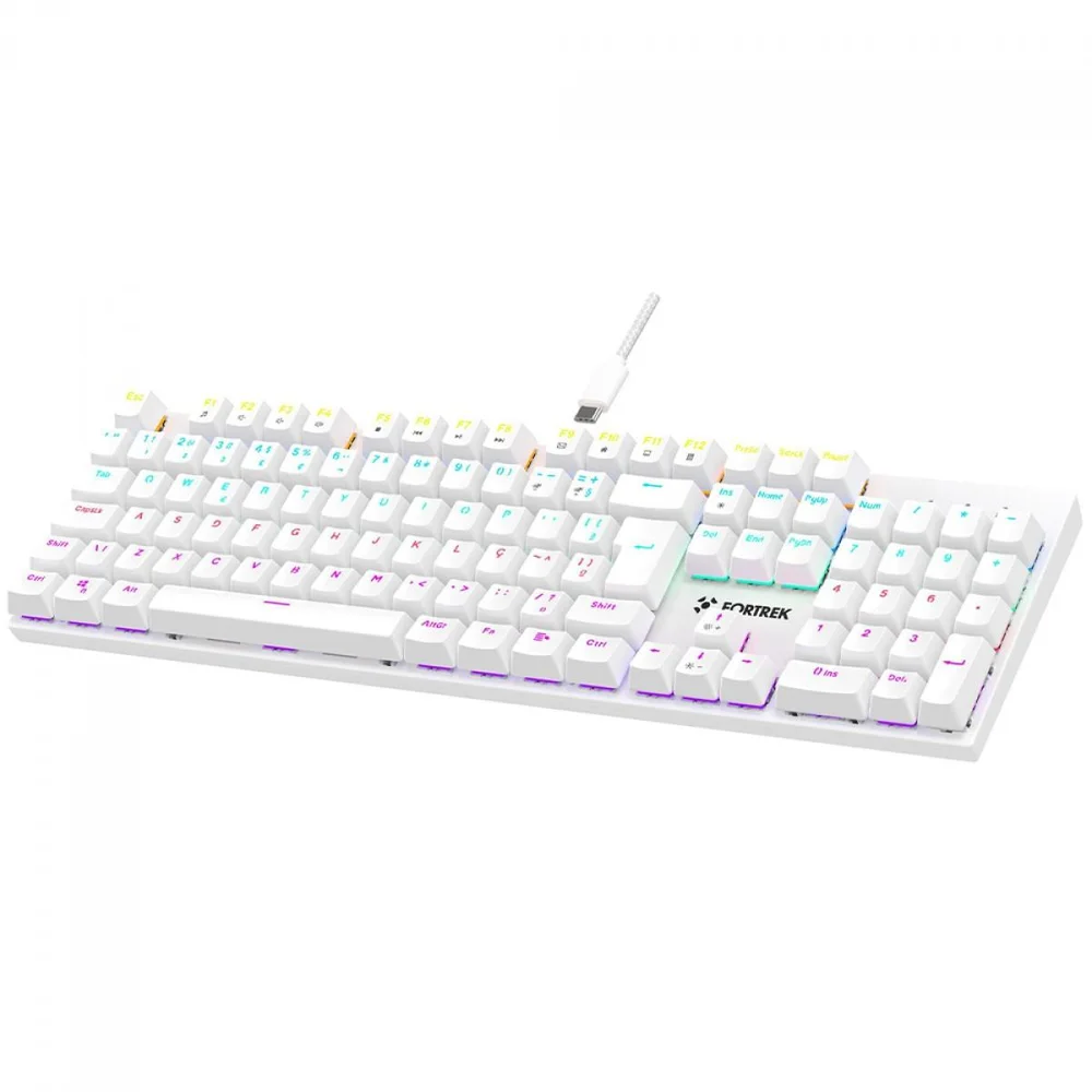 Teclado Mecânico Gamer Fortrek Gravity 100, Rainbow, Switch Outemu Red, Abnt2, Branco