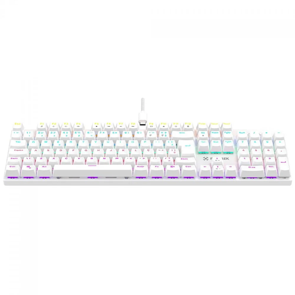 Teclado Mecânico Gamer Fortrek Gravity 100, Rainbow, Switch Outemu Red, Abnt2, Branco
