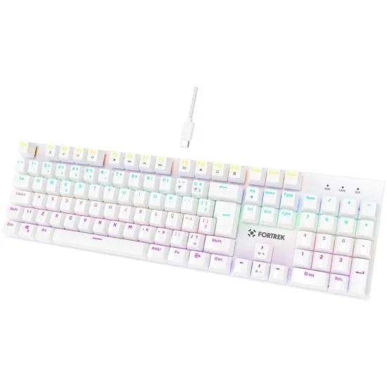 Teclado Mecânico Gamer Fortrek Gravity 100, Rainbow, Switch Outemu Red, Abnt2, Branco