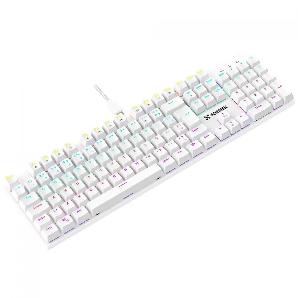 Teclado Mecânico Gamer Fortrek Gravity 100, Rainbow, Switch Outemu Red, Abnt2, Branco