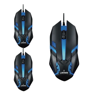 Kit 3 Mouse Gamer Com Fio Usb Lehmox LED RGB Design Ergonômico 1,35m 1200 De Dpi - Preto