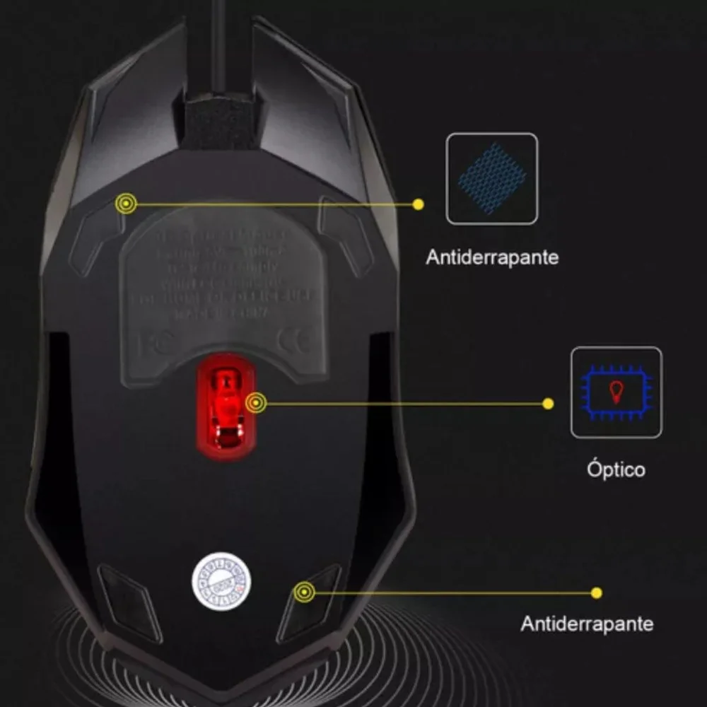 Imagem 3 de 5 do produto Kit 3 Mouse Gamer Com Fio Usb Lehmox LED RGB Design Ergonômico 1,35m 1200 De Dpi - Preto