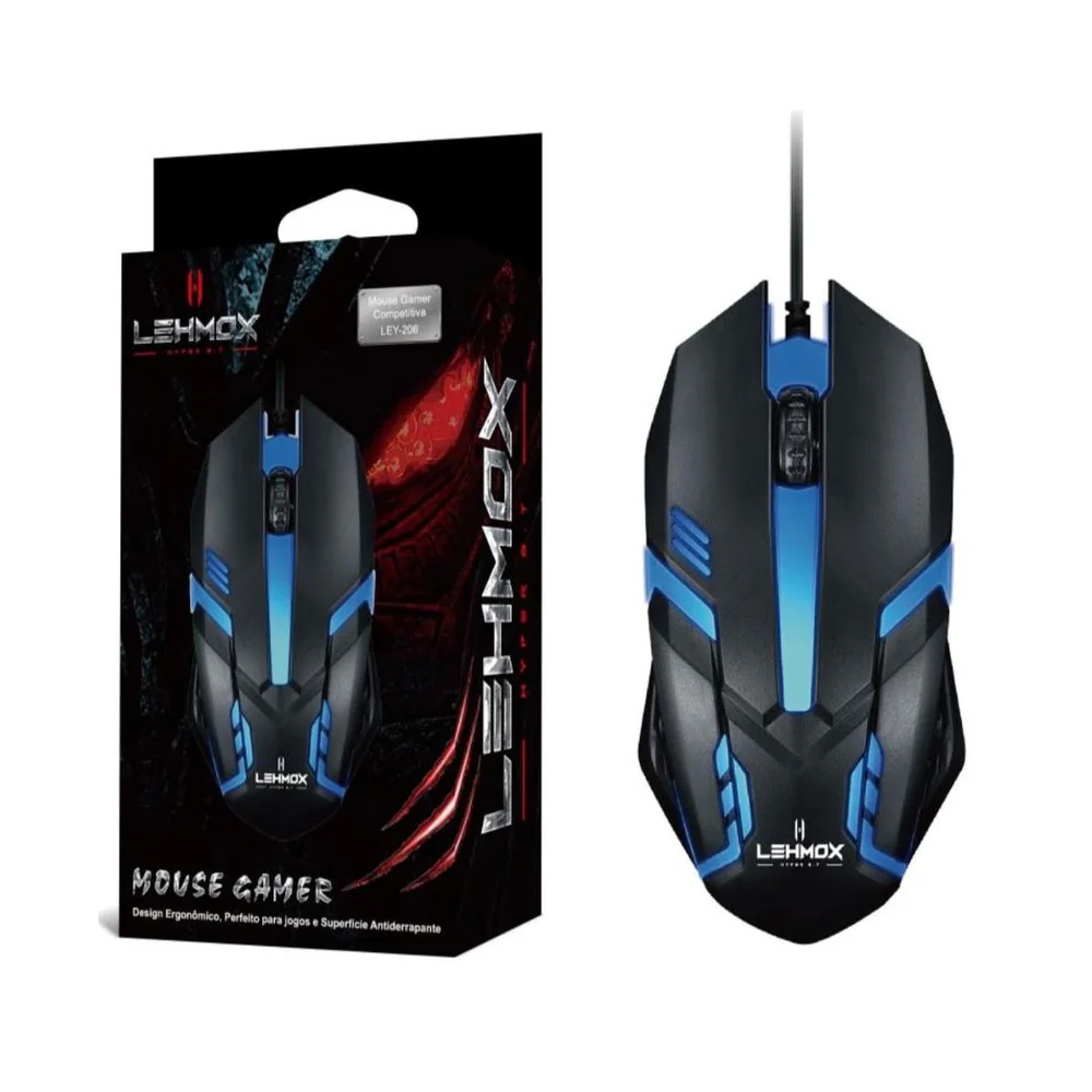 Imagem 5 de 5 do produto Kit 3 Mouse Gamer Com Fio Usb Lehmox LED RGB Design Ergonômico 1,35m 1200 De Dpi - Preto