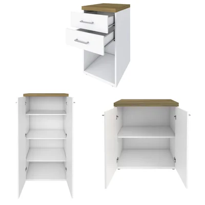 Escritório Completo 4 Portas 2 Gavetas Olmo/branco - Artany Móveis