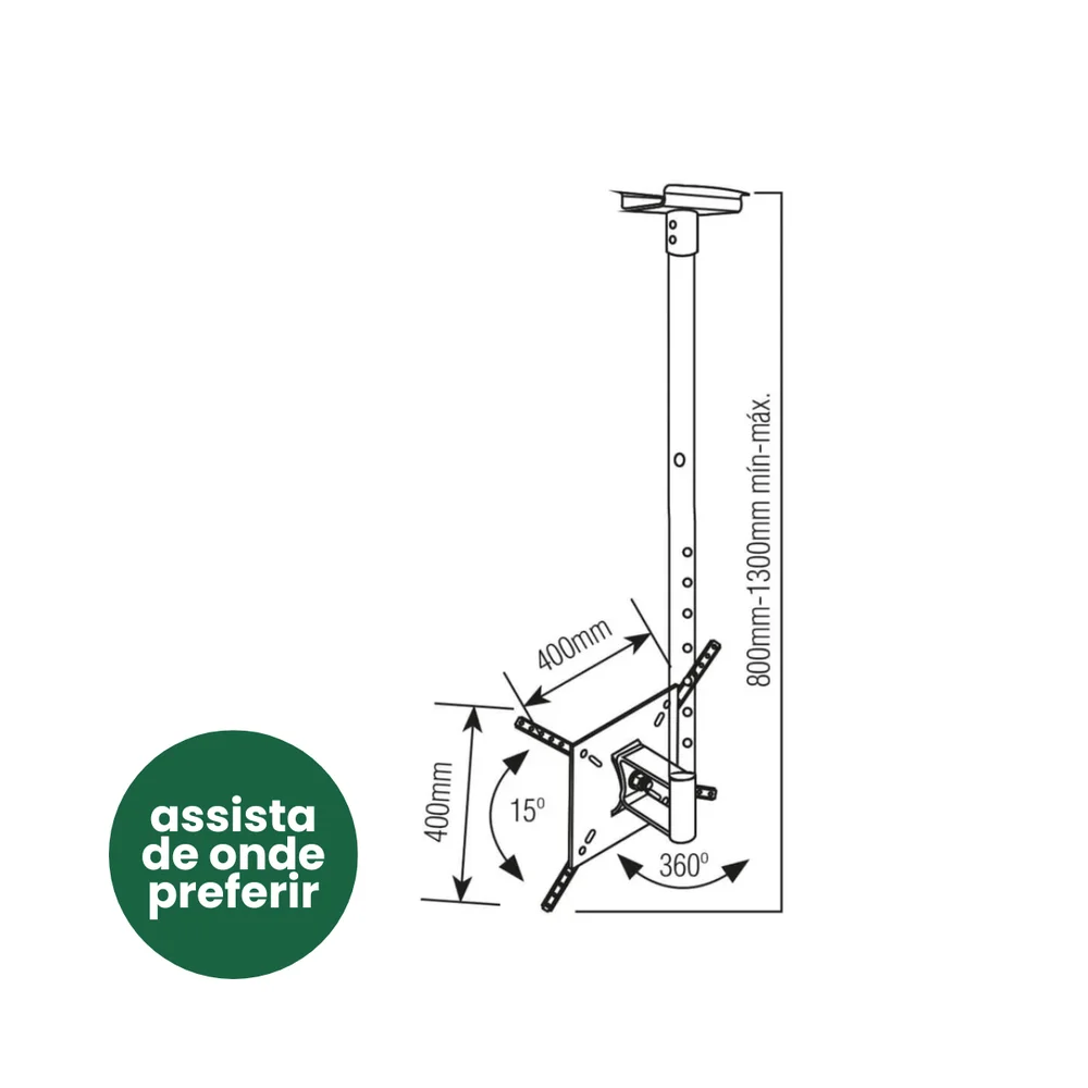 Imagem 2 de 5 do produto Suporte De Teto Para Tv 10'' Até 60'' Com Ajuste De Ângulos E Giro 360º Brasforma Sbrp1050 - 3 Unidades