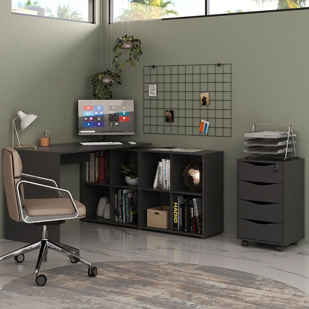 Imagem 3 de 4 do produto Escritório Completo Nero 4 Gavetas Preto - Artany Móveis