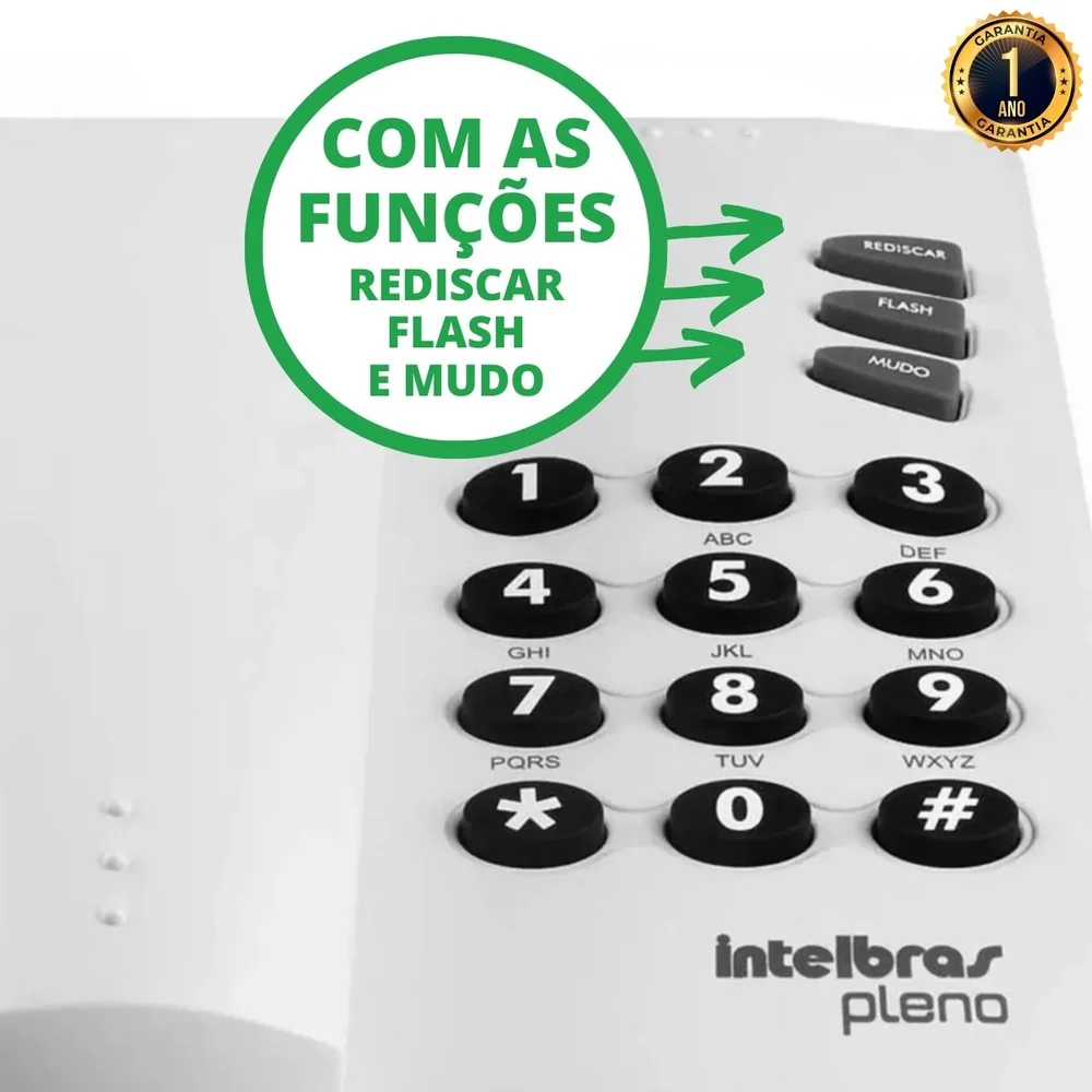 Imagem 3 de 5 do produto Telefone Fixo Com Fio Intelbras Sem Chave Cinza - 3 Unidades