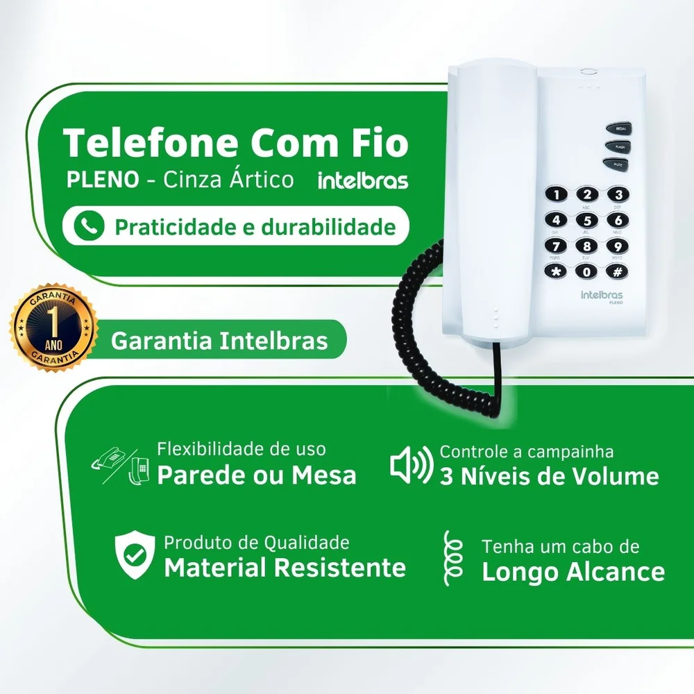 Imagem 4 de 5 do produto Telefone Fixo Com Fio Intelbras Sem Chave Cinza - 3 Unidades