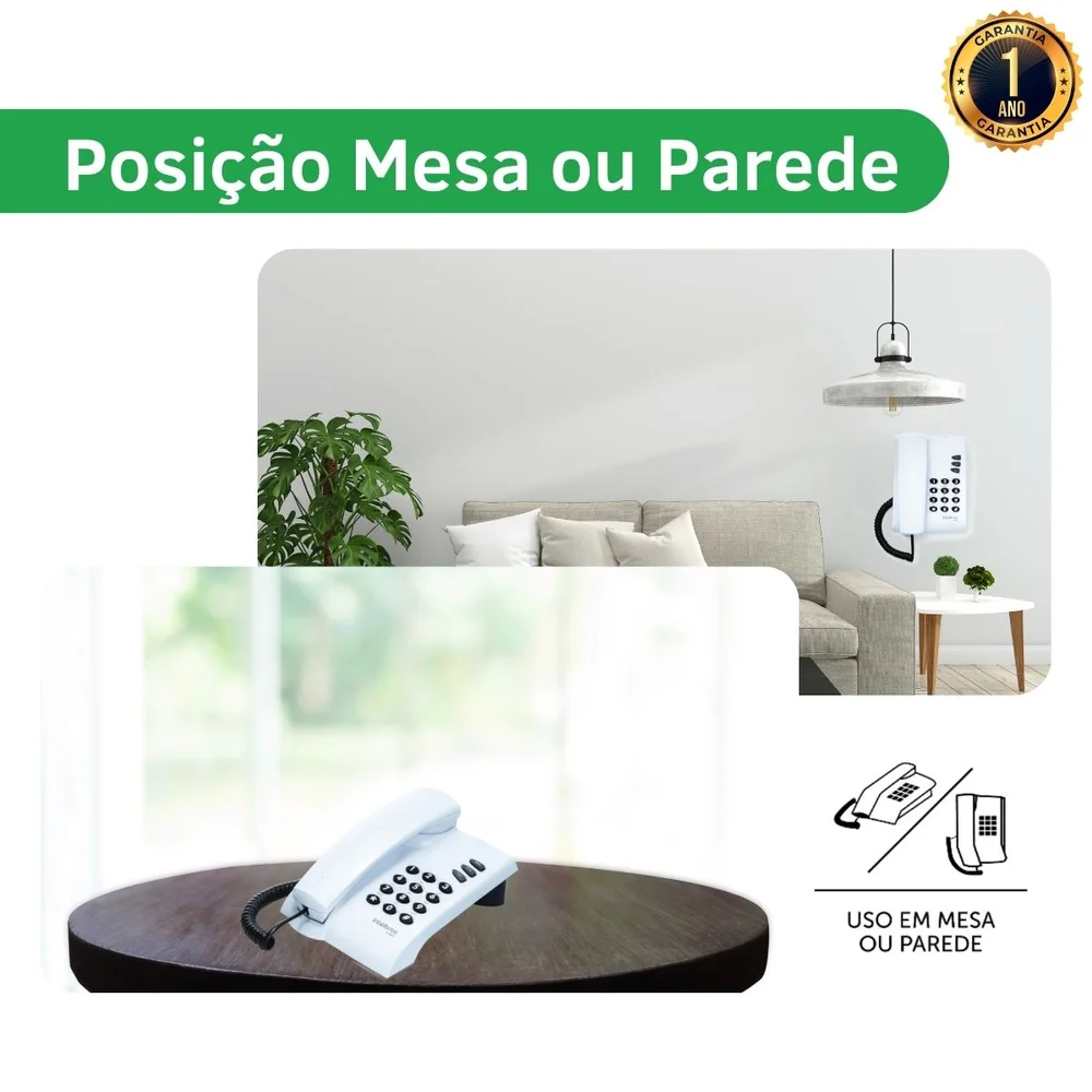 Imagem 5 de 5 do produto Telefone Fixo Com Fio Intelbras Sem Chave Cinza - 3 Unidades