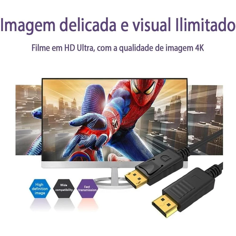 Imagem 4 de 5 do produto Cabo Displayport Blindado Ultra Hd 4k 60hz 2k 1080p 144hz 3 Metros