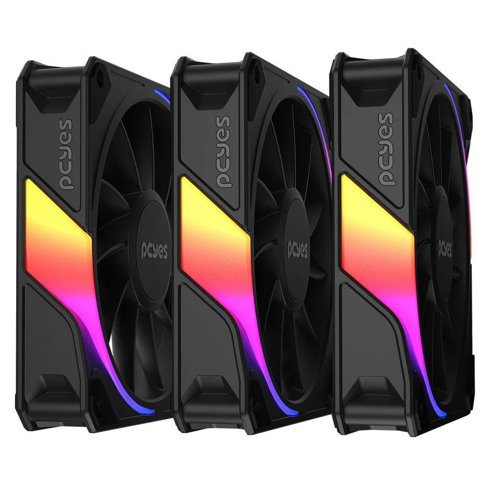 Kit Cooler Fan Para Gabinete 3 Unidades Sangue Frio 3 ARGB Black Vulcan Reverse 120mm PCyes K3aRGBsf3rvbr 6