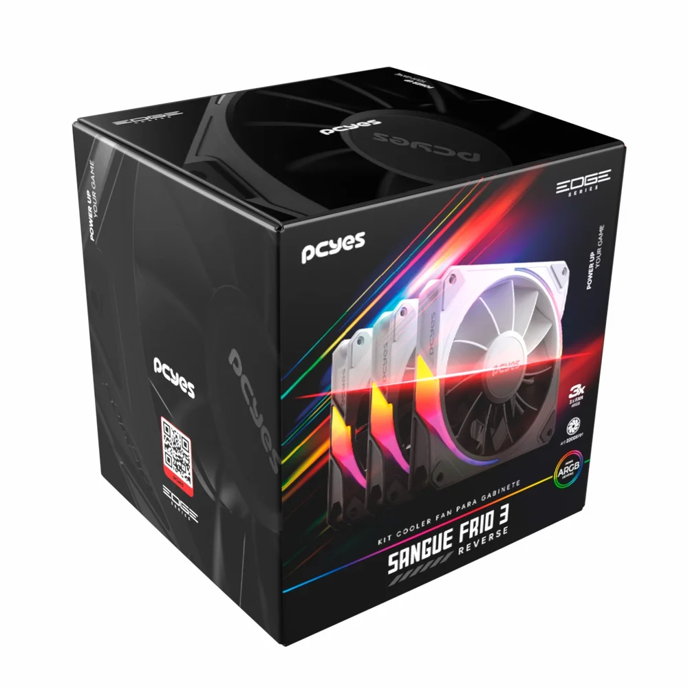 Kit Cooler Fan Para Gabinete 3 Unidades Sangue Frio 3 ARGB Black Vulcan Reverse 120mm PCyes K3aRGBsf3rvbr 7