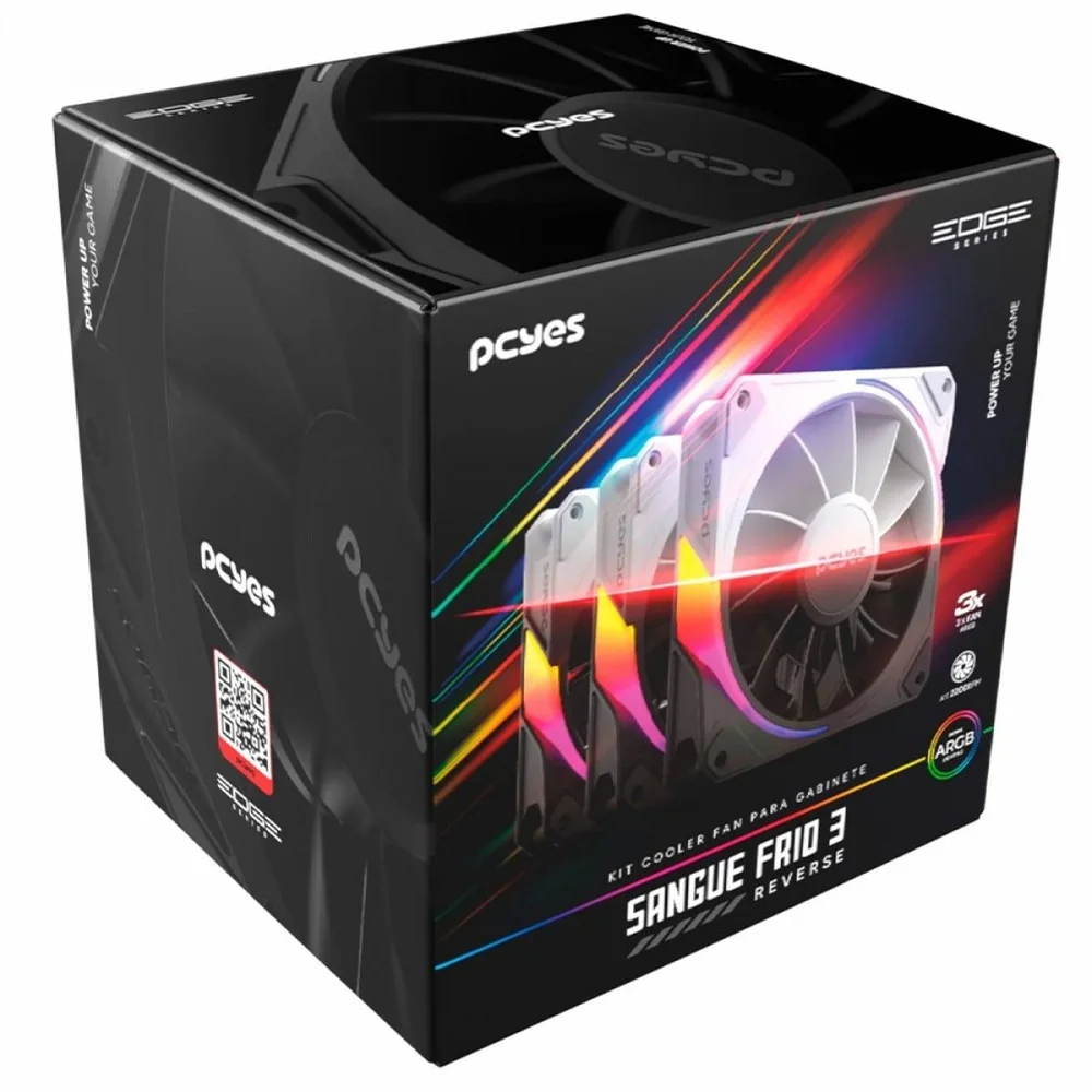 Imagem 4 de 5 do produto Kit Fan Com 3 Unidades PCyes Sangue Frio 3 ARGB Black Vulcan, Reverse, 120mm, Preto, K3aRGBsf3rvbr