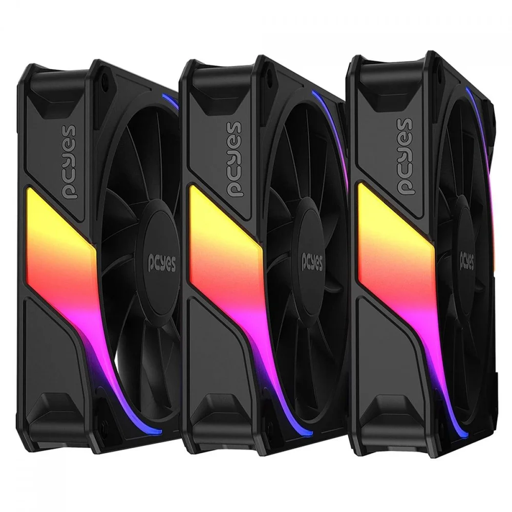 Imagem 5 de 5 do produto Kit Fan Com 3 Unidades PCyes Sangue Frio 3 ARGB Black Vulcan, Reverse, 120mm, Preto, K3aRGBsf3rvbr