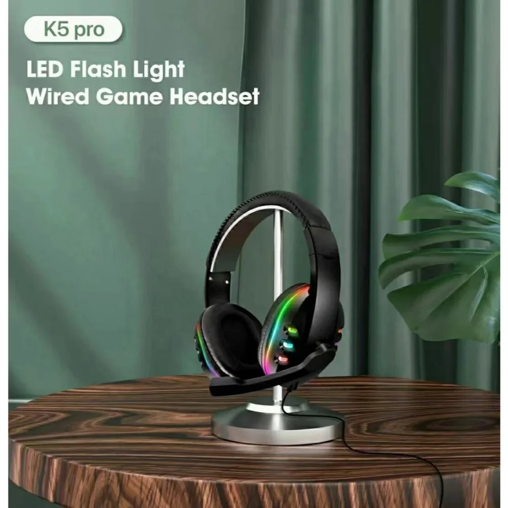 Imagem 2 de 5 do produto Headset Fone De Ouvido Gamer K5 LED RGB PC XBOX Ps4 Celular