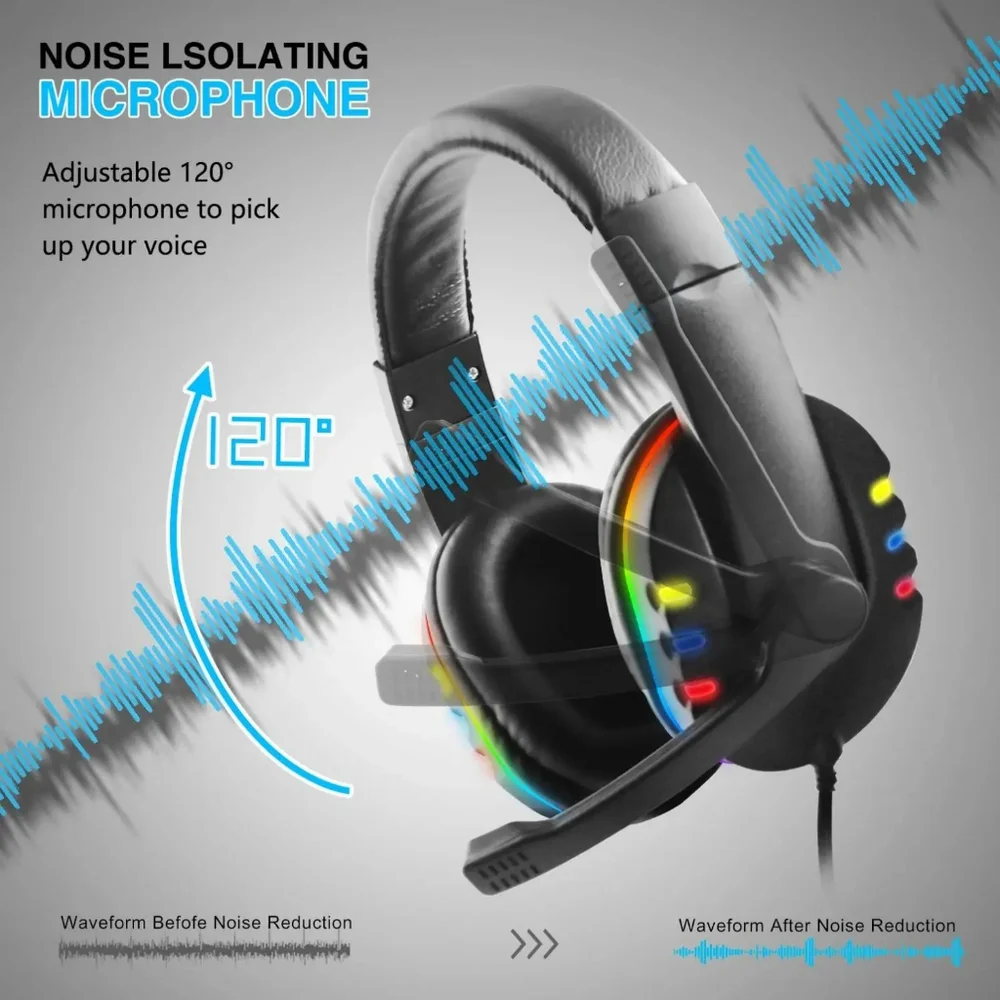 Imagem 3 de 5 do produto Headset Fone De Ouvido Gamer K5 LED RGB PC XBOX Ps4 Celular