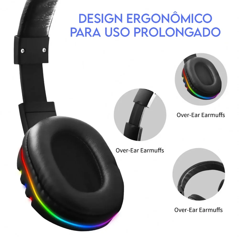 Imagem 5 de 5 do produto Headset Fone De Ouvido Gamer K5 LED RGB PC XBOX Ps4 Celular