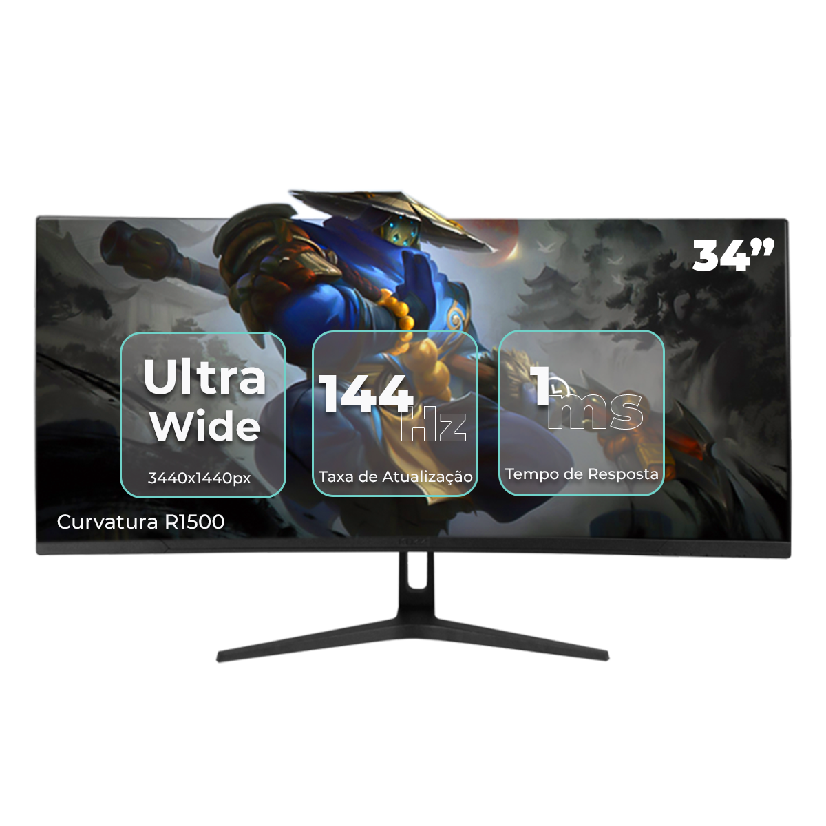 Monitor Gamer Curvo 34 ", Curvatura R1500, Ultrawide Quadhd, 1ms 144hz, HDMI Displayport, Redução Luz Azul, Pronta Entrega