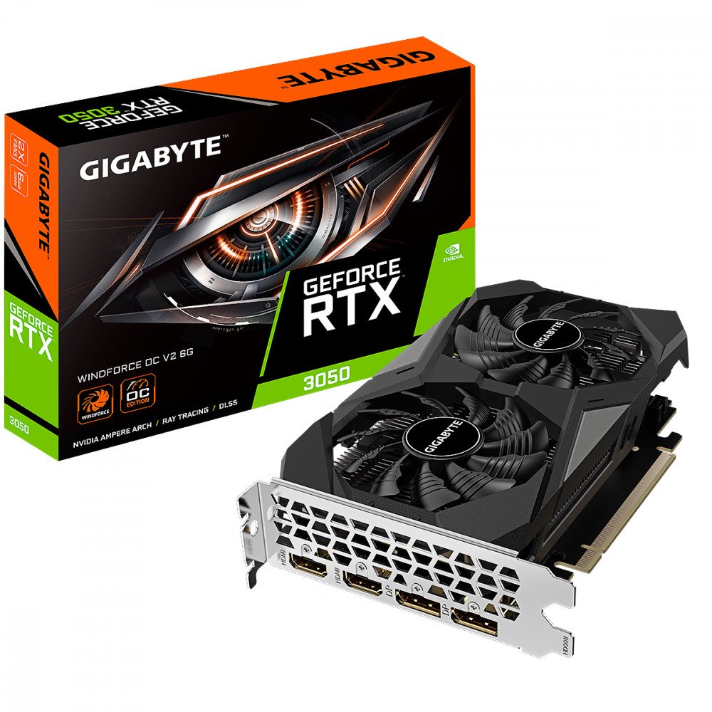 Placa De Vídeo Gigabyte Geforce RTX 3050 Windforce Oc V2 6gb Gddr6 96 Bit