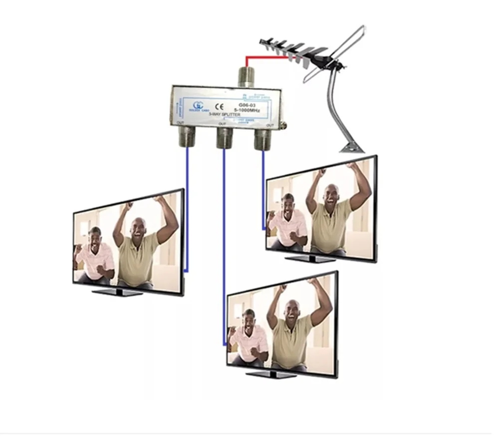 Imagem 2 de 5 do produto Divisor De Antena 1 Entrada 4 Saídas Blindado 1ghz Kit 5 Pçs