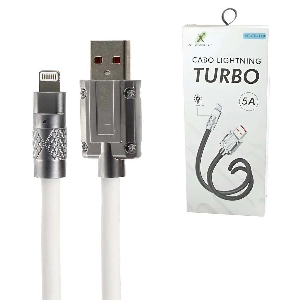 Imagem 2 de 5 do produto Cabo Usb Para Iphone Turbo Metal Silicone 120w 5a Flexivel