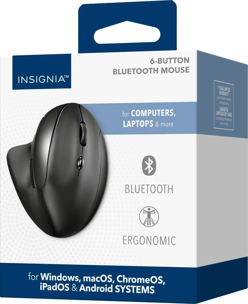Imagem 2 de 3 do produto Insignia - Mouse Ergonômico Bluetooth De 6 Botões - Preto-ns-pm4ek6b24