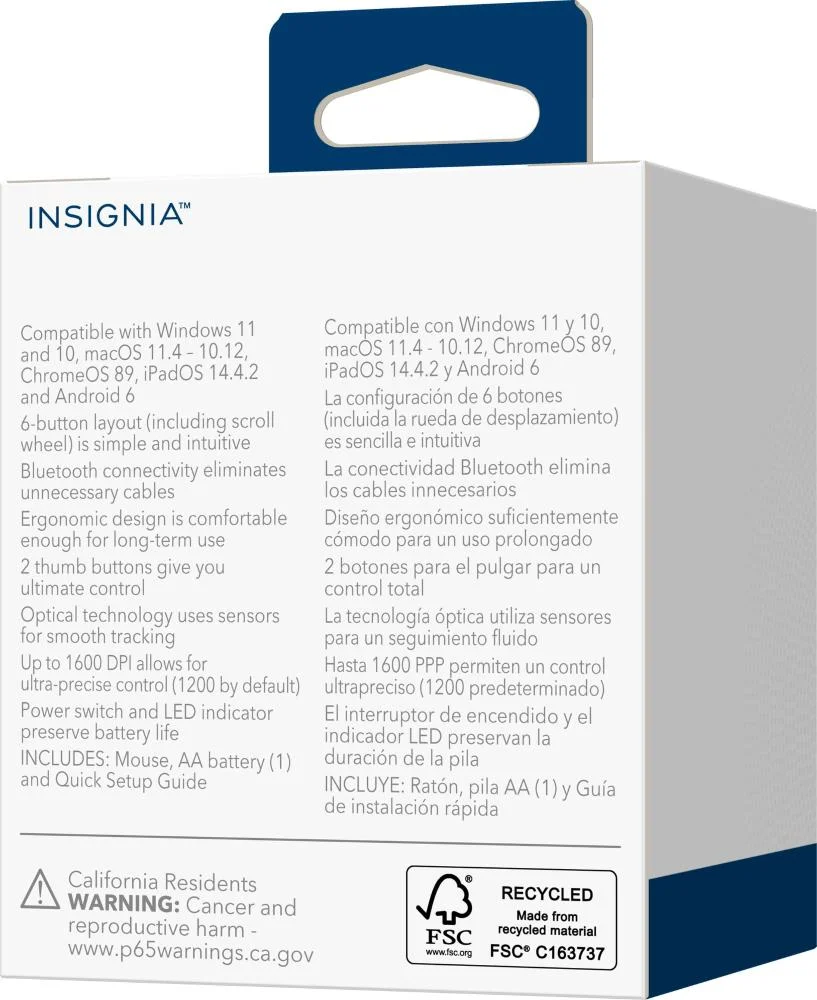 Imagem 3 de 3 do produto Insignia - Mouse Ergonômico Bluetooth De 6 Botões - Preto-ns-pm4ek6b24