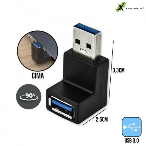 Imagem 4 de 4 do produto Adaptador Usb 90 Graus L Usb Femea Usb Macho 3.0 Xcell