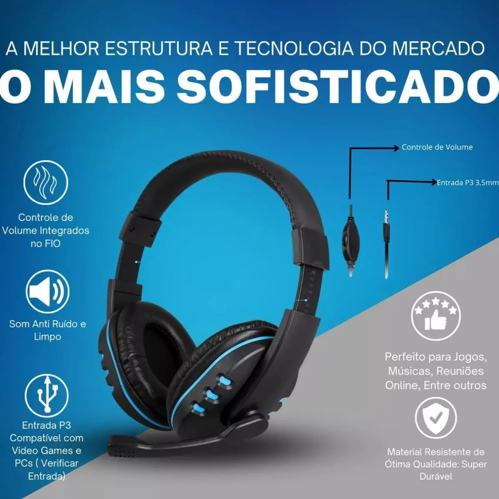 Imagem 4 de 5 do produto Headsete Gamer Microfone Para Celular Notebook Linha Premium Fone - Vermelho
