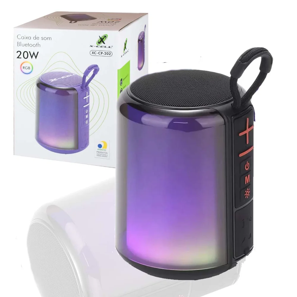 Imagem 4 de 5 do produto Caixa De Som Bluetooth Ipx6 Fm Cartão Usb Auxiliar Roxa 20w