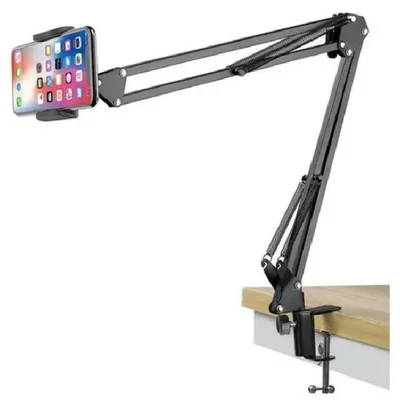 Suporte Braço Articulado Universal Mesa Celular Webcam Luz LED