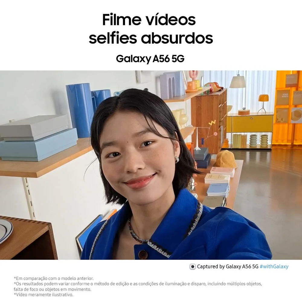 Imagem 3 de 5 do produto Celular Samsung Galaxy A56 5g 256gb, 8GB Ram, Câmera 50mp, Ip67, Super AmoLED 6.7”, Recursos Ai - Preto