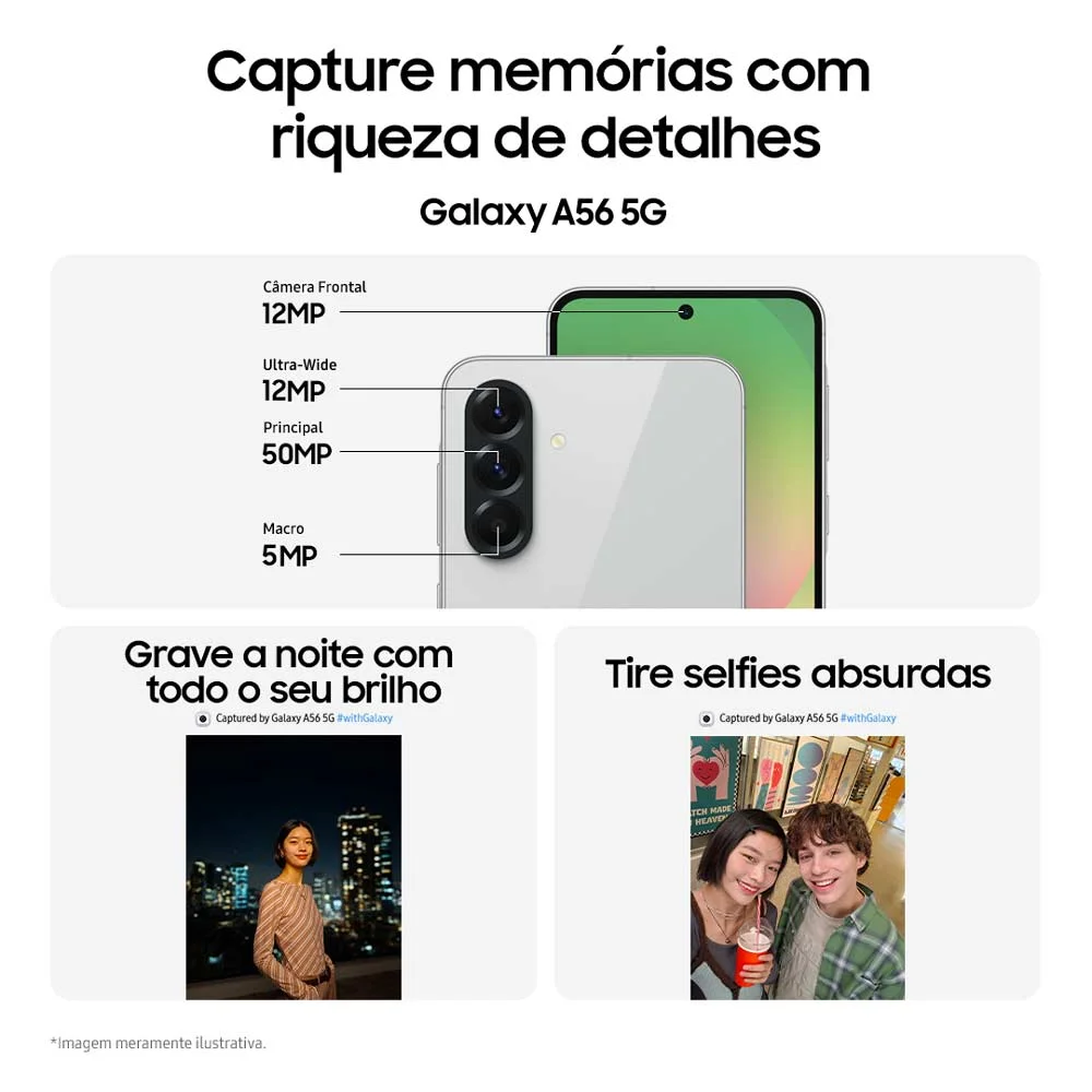 Imagem 4 de 5 do produto Celular Samsung Galaxy A56 5g 256gb, 8GB Ram, Câmera 50mp, Ip67, Super AmoLED 6.7”, Recursos Ai - Preto
