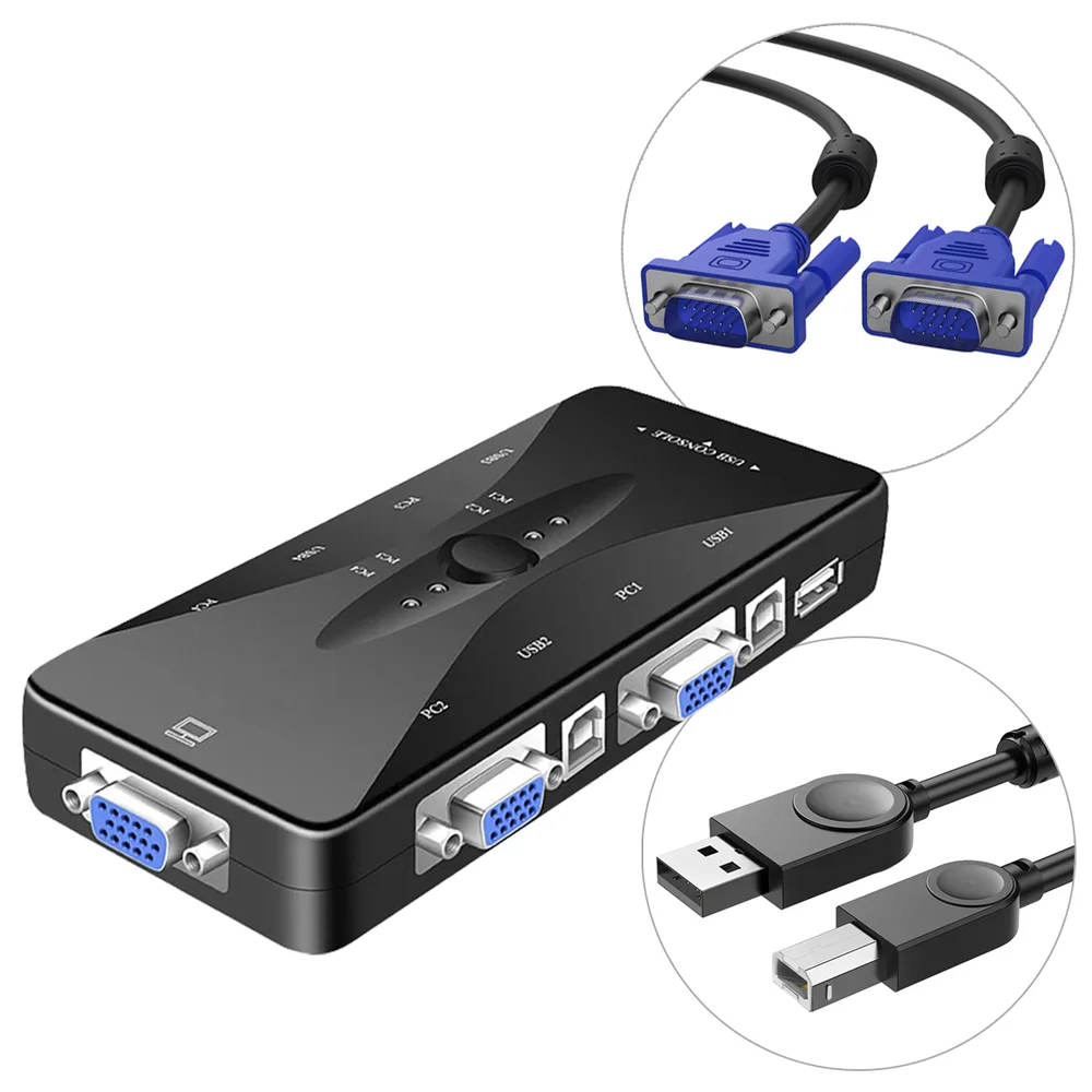 Imagem 2 de 5 do produto Hub Usb Chaveador Switch Kvm 4 Portas Vga Mouse Teclado Acompanha Cabos
