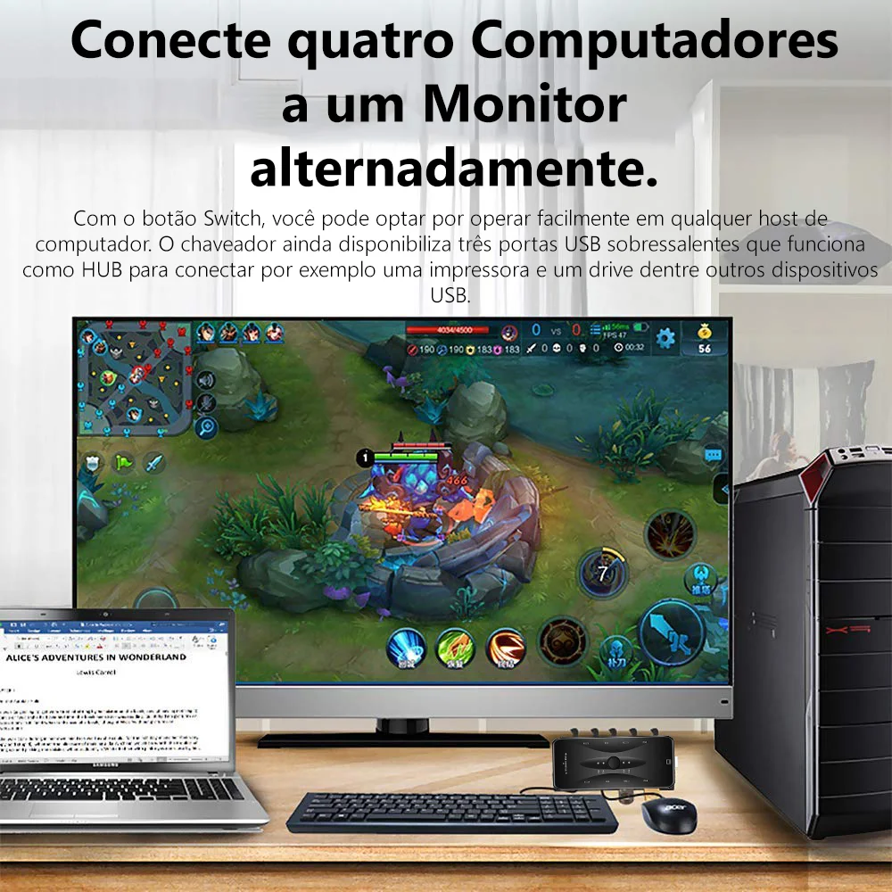 Imagem 3 de 5 do produto Hub Usb Chaveador Switch Kvm 4 Portas Vga Mouse Teclado Acompanha Cabos