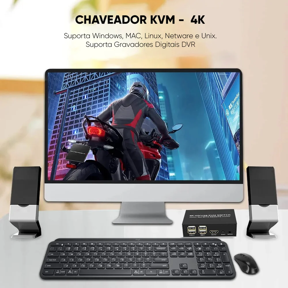 Imagem 5 de 5 do produto Hub Usb Chaveador Switch Kvm 2 Portas HDMI 4k Conecta 2 PC A 1 Monitor