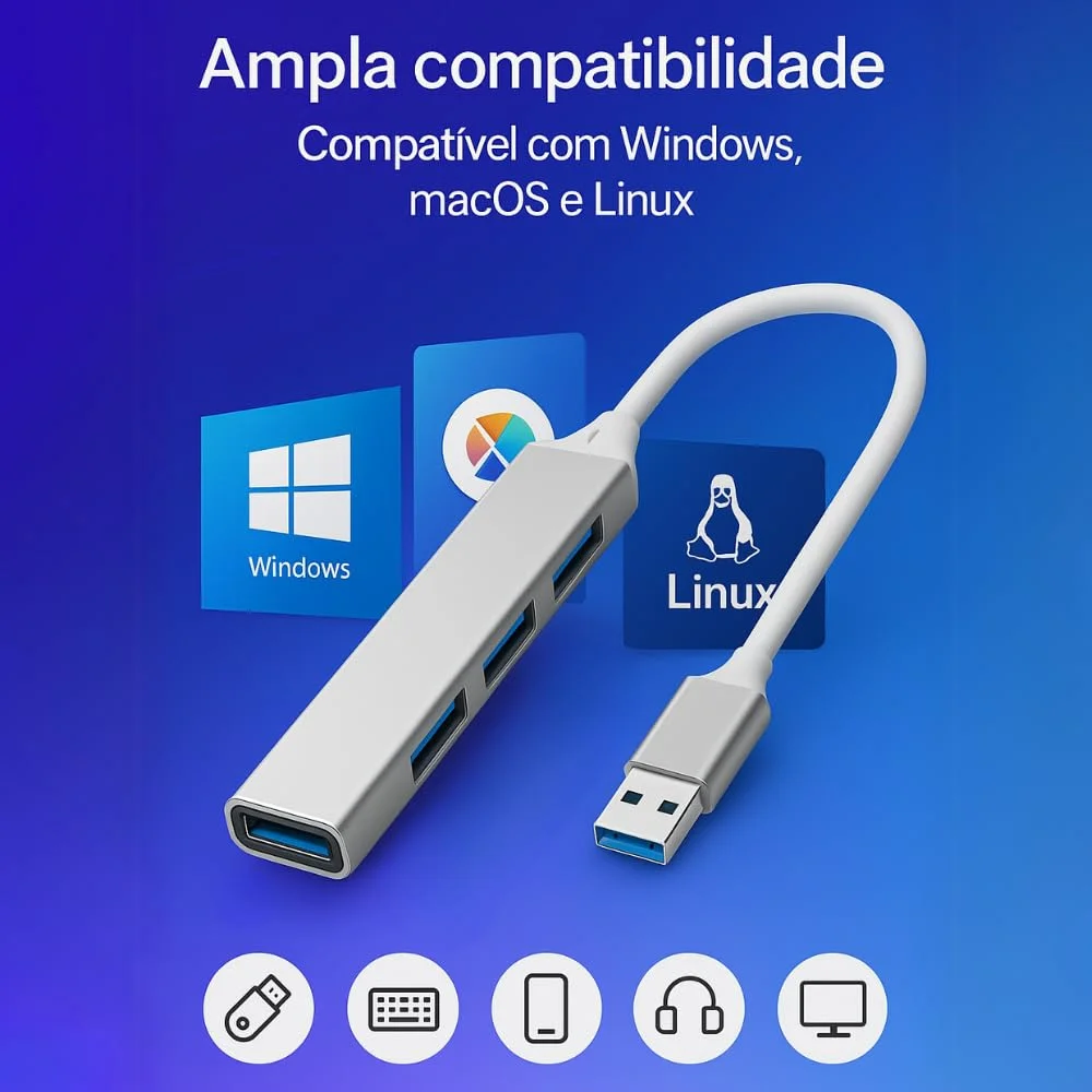 Imagem 4 de 5 do produto Hub Usb 3.0 4 Portas Extensão Para PC Notebook Adaptador Pendrive Externo