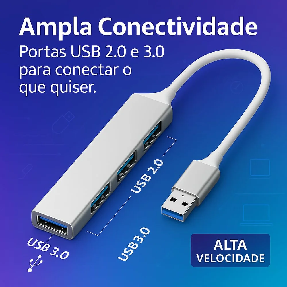 Imagem 5 de 5 do produto Hub Usb 3.0 4 Portas Extensão Para PC Notebook Adaptador Pendrive Externo
