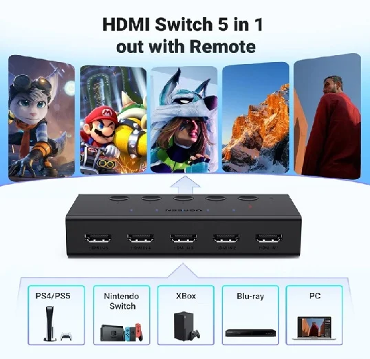 Imagem 4 de 5 do produto Ugreen HDMI Switch 5 Em 1 Compatível Com Ps5/4/3 XBOX