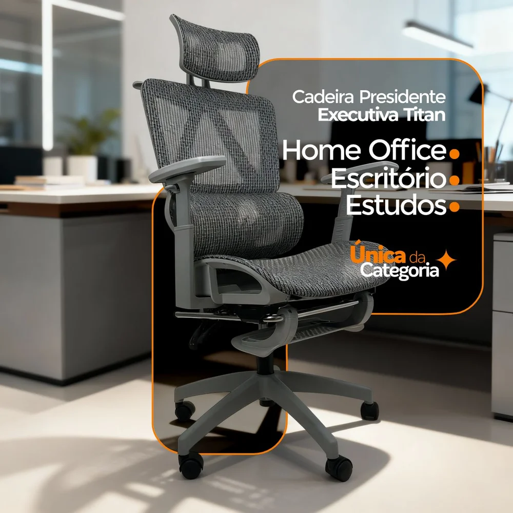Imagem 2 de 5 do produto Cadeira De Escritório Presidente Executiva Oficial Titan - Cinza - 6