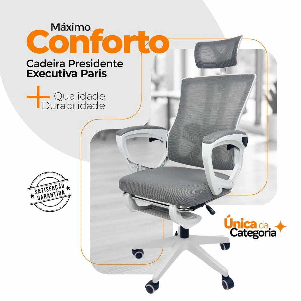 Imagem 4 de 5 do produto Cadeira De Escritório Presidente Oficial Paris - Cinza - 3
